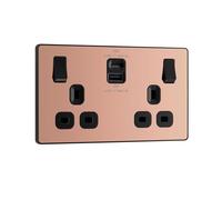 BG Electrical - Enchufe de pared de doble conmutación con puertos de carga USB tipo A y tipo C de carga súper rápida, cobre pulido, 13 A, 45 W, PCDCP22UAC45B