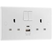 BG Electrical - Enchufe eléctrico de doble conmutación con dos puertos de carga USB tipo A, borde redondo, serie Nexus 800, color blanco, 13 A, 12 W, 822UAC12