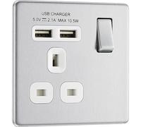 BG Electrical fbs21u2w 2.1A Masterplug - Enchufe individual con 2 USB, acero cepillado blanco