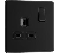 BG Electrical FFB21B - Enchufe de pared con interruptor único, placa frontal sin tornillos, perfil delgado, placa plana premium, negro mate, 13 A, FFB21B