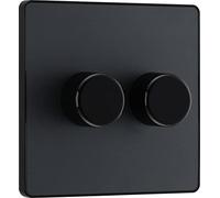 BG Electrical - Interruptor de atenuación inteligente de doble pared, 2 vías, placa frontal sin tornillos, Evolve, gris mate, 200 W, PCDMG82B