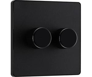 BG Electrical - Interruptor de atenuación inteligente de doble pared, 2 vías, placa frontal sin tornillos, Evolve, negro mate, 200 W, PCDMB82B