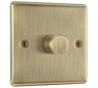 BG Electrical Interruptor de atenuación inteligente de pared simple, 2 vías, perfil elevado, bordes redondos, metal Nexus, latón antiguo, 200 W, NAB81