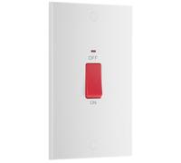 BG Electrical - Interruptor de control de cocina grande con indicador LED de alimentación, doble placa, doble polo, borde cuadrado, serie Nexus 900, moldeado blanco, 45A, 972