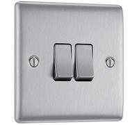 BG Electrical NBS42-01 Interruptor de luz doble, acero cepillado, 2 vías, 16AX