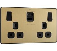 BG Electrical PCDSB22UAC45B - Enchufe de pared de doble conmutación con puertos de carga USB de carga súper rápida tipo A y tipo C, Evolve, latón satinado, 13 A, 45 W, PCDSB22UAC45B
