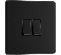 BG Interruptor eléctrico de doble pared, 2 vías, placa frontal sin tornillos, perfil delgado, placa plana premium, negro mate, 20A, 16AX, FFB42