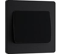 BG Interruptor eléctrico de pared simple, basculante ancho, 2 vías, placa frontal sin tornillos, bordes redondos, Evolve, negro mate, 20A, 16AX, PCDMB12WB