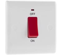 BG Unidad de interruptor de control de cocina eléctrica con indicador LED de alimentación, placa única, doble polo, borde redondo, serie Nexus 800, moldeado blanco, 45A, 874