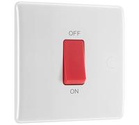 BG Unidad de Interruptor de Control de Cocina eléctrica, Placa única, Doble Polo, Borde Redondo, Serie Nexus 800, Moldeado en Blanco, 45A, 875