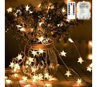 BG9D Guirnalda Luces Estrella 7,5M 50 LED Funciona Pilas con Mando Distancia,8 Modos Luz,Caja Pilas Impermeable,Iluminación Decorativa Para Interiores Exteriores,Fiestas,Bodas,Dormitorios Navidad