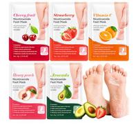 BGASWR Mascarilla Pies Exfoliante 5 Piezas - Aguacate, Fresa, Melocotón, Naranja y Cereza - Hidratante - Elimina Piel Muerta - Para Pies Secos