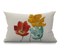 BGBDEIA Encantadora funda de cojín floral, encantadora, hermosas flores de amapola, tricolor, naranja, rojo, funda de almohada rectangular con cremallera invisible para sofá y sofá, 30x50 cm