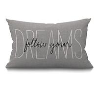 BGBDEIA Follow Your Dreams - Funda de cojín lumbar de 30 x 50 cm, decorativa, para dormitorio, sala de estar, color gris rústico, tipografía, rectangular, para cama, sofá