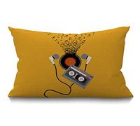 BGBDEIA Funda de cojín, casete, arte abstracto, diseño de concepto de música, melodía, audífonos, funda de almohada rectangular, para sofá, decoración del hogar, algodón, 30x50 cm, 12x20 pulgadas