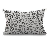 BGBDEIA Funda de cojín con bonito estampado de leopardo de nieve, color gris, acuarela, pintura a mano, camuflaje, puntos blancos, funda de almohada para sofá, sofá, algodón y lino, 30 x 50 cm, 12 x