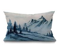 BGBDEIA Funda de cojín con diseño de acuarela de montaña brumosa y paisaje de árbol brumoso, pintura de tinta de hermoso arte, rectangular, para sofá, decoración del hogar, 12x20 pulgadas, 30x50 cm