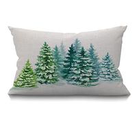 BGBDEIA Funda de cojín con diseño de acuarela, diseño de árboles coníferos, invierno, nieve, paisaje, verde, decoración para sofá, sofá, algodón, lino, 30 x 50 cm, 30 x 50 cm