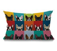 BGBDEIA Funda de cojín con diseño de cara de Boston Terrier con diseño de retrato artístico de algodón y lino, funda de almohada rectangular para sofá y cama, 12 x 20 pulgadas, 30 x 50 cm