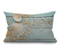 BGBDEIA Funda de cojín con diseño de concha de mar y estrella de mar, color verde claro, funda de almohada decorativa para decoración del hogar, funda de almohada de 20 x 12 pulgadas, funda de