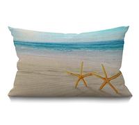 BGBDEIA Funda de cojín con diseño de estrellas de mar y mares, océanos, cielo azul, conchas marinas en la arena, decoración de granja, funda de almohada lumbar, 30x50 cm, 12x20 pulgadas