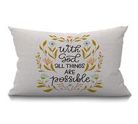 BGBDEIA Funda de cojín con God All Things are Possible con cita inspiradora, ramas de flores, funda de almohada rectangular para sofá, decoración del hogar, algodón y lino, 12x20 pulgadas, 30x50 cm
