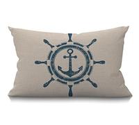 BGBDEIA Funda de cojín con temática náutica, diseño de navegación vintage, ancla y océano, fundas de almohada rectangulares para sofá, decoración del hogar, algodón y lino, 30 x 50 cm, 12 x 20