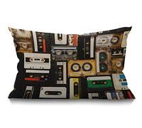 BGBDEIA Funda de cojín de 30 x 50 cm con cintas de casete de audio vintage, fundas de almohada rectangulares decorativas para el hogar, funda de almohada de lino y algodón para cama, sofá, color negro