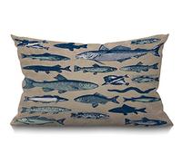 BGBDEIA Funda de cojín de 30 x 50 cm con diseño de peces, diseño vintage de peces, mariscos, decoración del hogar, funda de almohada de lino y algodón para cama, sofá, 30 x 50 cm