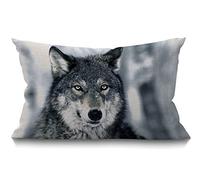 BGBDEIA Funda de cojín de 30 x 50 cm, diseño rústico de granja, serie animal, lobo de la selva, fundas de almohada de algodón y lino, funda de almohada para sofá, dormitorio, 12 x 20 pulgadas