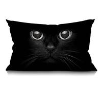 BGBDEIA Funda de cojín de gato, bonita cara de gato negro con ojos negros, funda de almohada de lino y algodón para sofá, decoración del hogar, rectangular, 30 x 50 cm, 30 x 50 cm