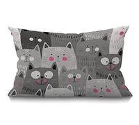 BGBDEIA Funda de cojín de gato de 30x50 cm, bonita caricatura, cabeza de gatito, caricatura, rectangular, funda de almohada decorativa de algodón y lino, para cama, sofá, gris, negro, 12x20 pulgadas