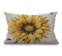 BGBDEIA Funda de Cojín de Girasol Vintage Girasol con Diseño Retro Algodón Lino Decorativa Rectangular Funda de Almohada Decorativa Funda de Almohada para Sofá y Cama Sofá 12"X20" 30 x 50 cm