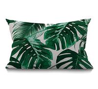 BGBDEIA Funda de Cojín de Hoja Tropical Hermosas Hojas Verdes de Palmera Tropical de Algodón y Lino Decorativa Funda de Almohada Rectangular Funda de Cojín para Sofá y Cama 12"X20" 30 x 50 cm