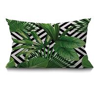BGBDEIA Funda de cojín de hojas de palmera tropicales de verano, plantas exóticas de selva, hojas de palmera, algodón y lino, decorativa, rectangular, 12x20 pulgadas, 30x50 cm