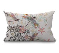 BGBDEIA Funda de cojín de libélula de 30x50 cm, diseño retro de libélula de insectos y libélula con hojas de ramas de árbol, rectangulares, beige, 12x20 pulgadas