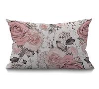 BGBDEIA Funda de cojín de lino y algodón para sofá, 30 x 50 cm, diseño floral, color rosa pastel, color gris y rosa