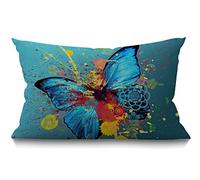 BGBDEIA Funda de cojín de mariposa, diseño de loto de acuarela floral, diseño de lunares con pintura de garabatos y decoración de almohada, funda de almohada para sofá, sofá, 30x50 cm, 12x20 pulgadas