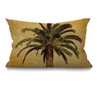 BGBDEIA Funda de cojín de palmera tropical hawaiana con hojas de palmeras, vintage, verde y amarillo, cintura lumbar, algodón, lino, funda de almohada para sofá o hogar, decorativa, alargada, 30 x 50