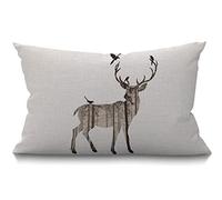BGBDEIA Funda de cojín de pino y pájaros de ciervo, fundas de almohada lumbar, decoración del hogar, funda de almohada de lino de algodón para sofá, decoración de la casa, 30x50 cm, 12x20 pulgadas