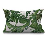 BGBDEIA Funda de cojín decorativa de lino y algodón con hojas de palma de selva densa tropical, para sofá cama, 30 x 50 cm