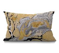 BGBDEIA Funda de cojín decorativa de lino y algodón con pintura abstracta de mármol negro, dorado y plateado, efecto gris, para sofá, cama, 30 x 50 cm, 30 x 50 cm