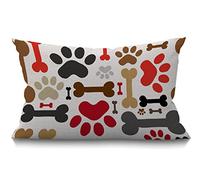 BGBDEIA Funda de cojín lumbar decorativa de algodón y lino con diseño de patas y huesos de perro, para casa u oficina, rectangular, 30 x 50 cm, 12 x 20 pulgadas