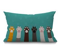 BGBDEIA Funda de cojín oblonga de 12 x 20 pulgadas, funda de almohada de lino suave, diseño colorido de patas de gato, funda de almohada artística para sofá, cama, silla, 30 x 50 cm