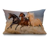 BGBDEIA Funda de cojín rectangular con diseño de caballo de 30 x 50 cm, diseño de animales salvajes con tres caballos corriendo en el viento y arena, funda de almohada decorativa para el hogar, funda