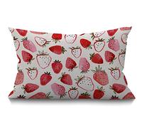 BGBDEIA Funda de cojín rectangular con diseño de fresa y acuarela, diseño de frutas frescas dibujadas a mano, arte abstracto, para sofá, decoración del hogar, algodón y lino, 30 x 50 cm, 30 x 50 cm