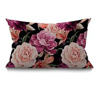 BGBDEIA Funda de cojín rectangular con diseño de peonía floral en acuarela de verano, romántica, elegante, salvaje, colorido, naturaleza, para sofá, decoración del hogar, algodón y lino, 12 x 20