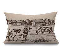 BGBDEIA Funda de cojín rectangular con diseño de vaca, granja, animal, aldea, paisaje, casa, campo, naturaleza, para sofá, decoración del hogar, algodón y lino, 12 x 20 pulgadas, 30 x 50 cm
