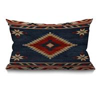 BGBDEIA Funda de cojín rectangular de 12 x 20 pulgadas, de lino suave, estilo vintage, azteca azteca del suroeste, azul y rojo, para sofá, cama, silla, 30 x 50 cm