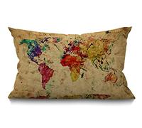 BGBDEIA - Fundas de almohada decorativas de estilo rústico para exterior, para sofá, cama, con diseño de mapa mundial retro, decoración moderna, 30 x 50 cm, 12 x 20 pulgadas